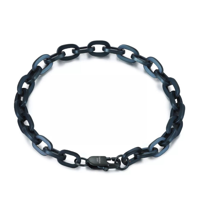 Stainless Steel Blue PVD Plating Anchor Bracelet Chain, Men's 8.5