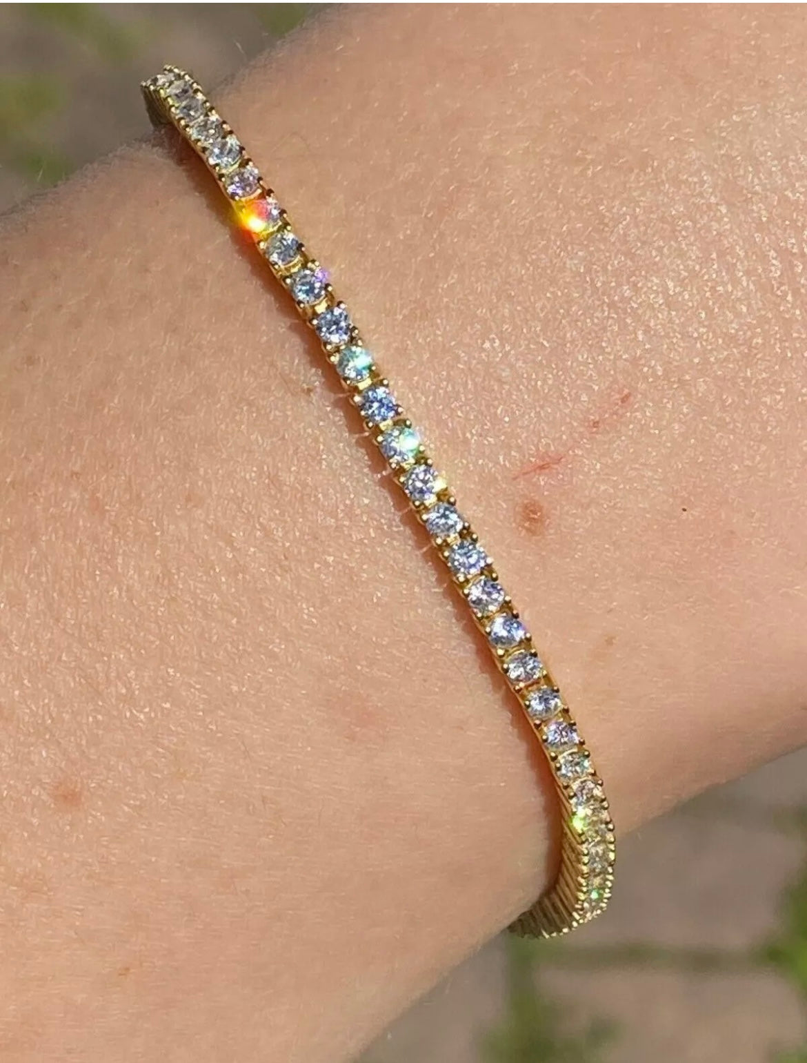 Mens Womens 3mm 1 Row Iced CZ Tennis Bracelet 14K Yellow Gold Plated