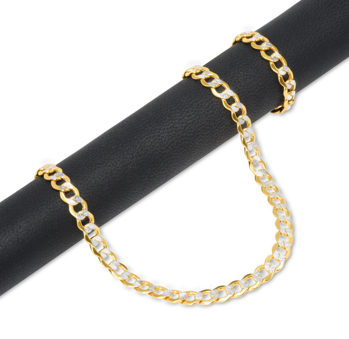 10K Yellow Gold 3.5mm Diamond Cut White Pave Cuban Curb Chain Bracelet 8.5''