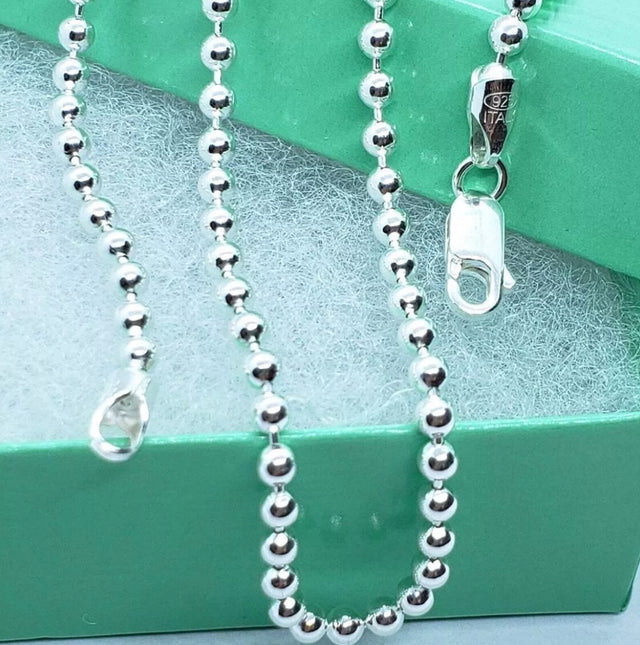 925 Sterling Silver Ball Bead Chain 3mm 4mm 5mm Necklace .925 Italy - All Sizes
