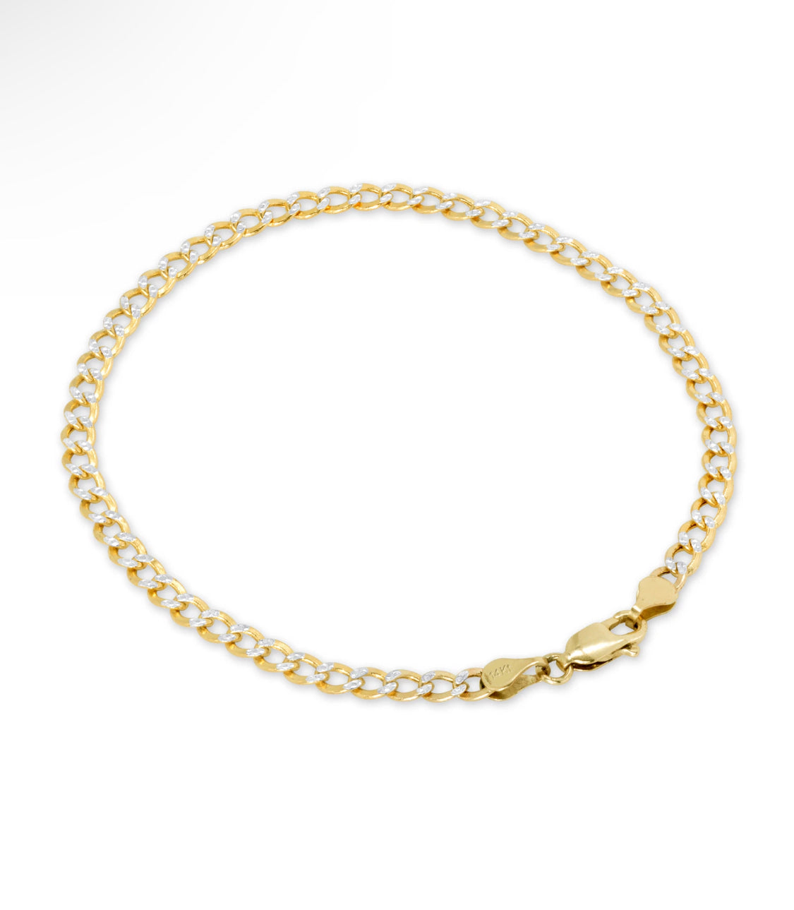 14K Yellow Gold White Pavé Diamond-Cut Cuban Chain Bracelet – 3mm to 7mm