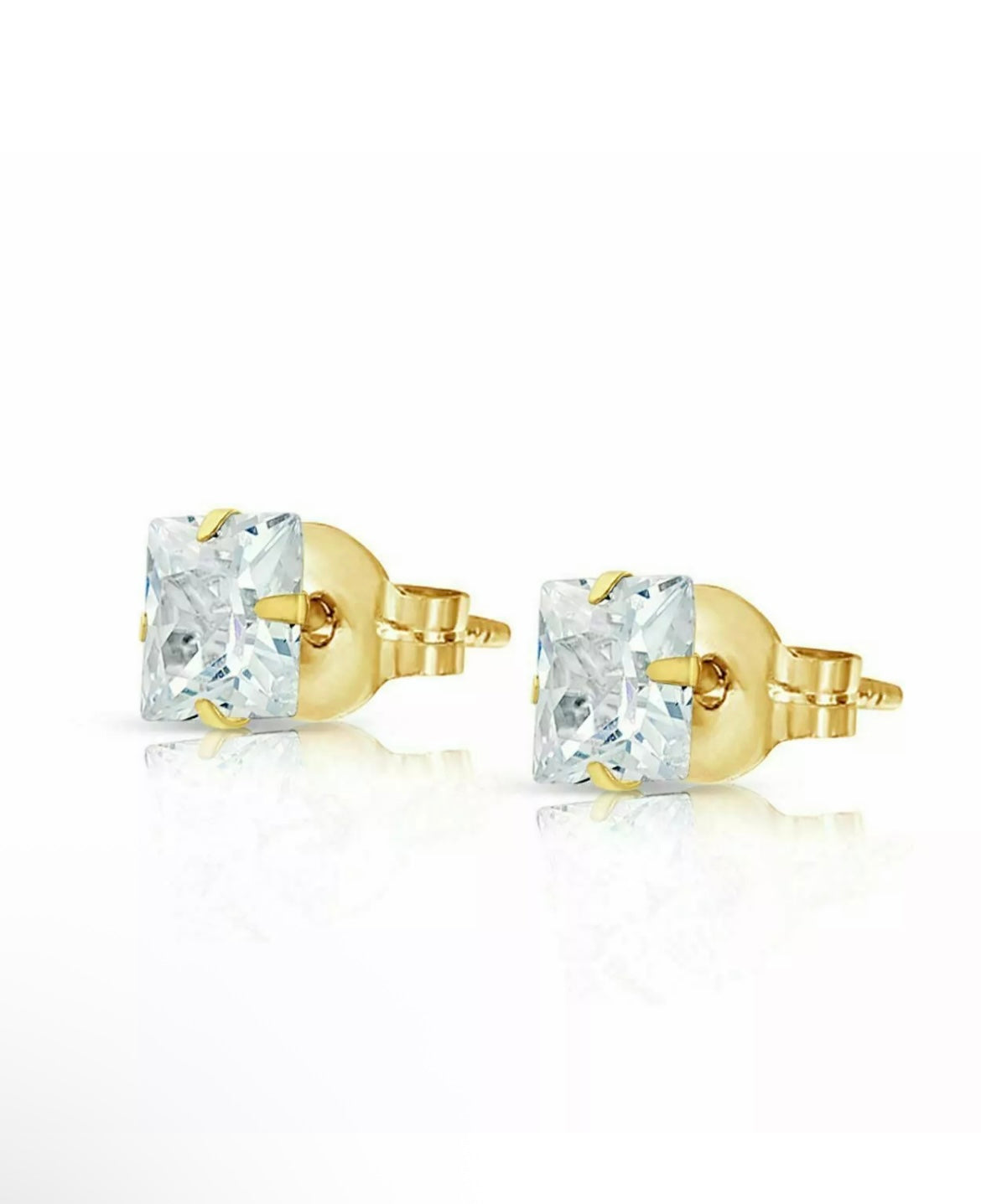 14K Solid Yellow Gold Princess Cut CZ Stud Earrings