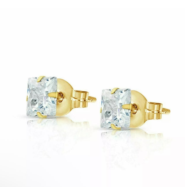 14K Solid Yellow Gold 6mm Princess Cut CZ Stud Earrings – Square