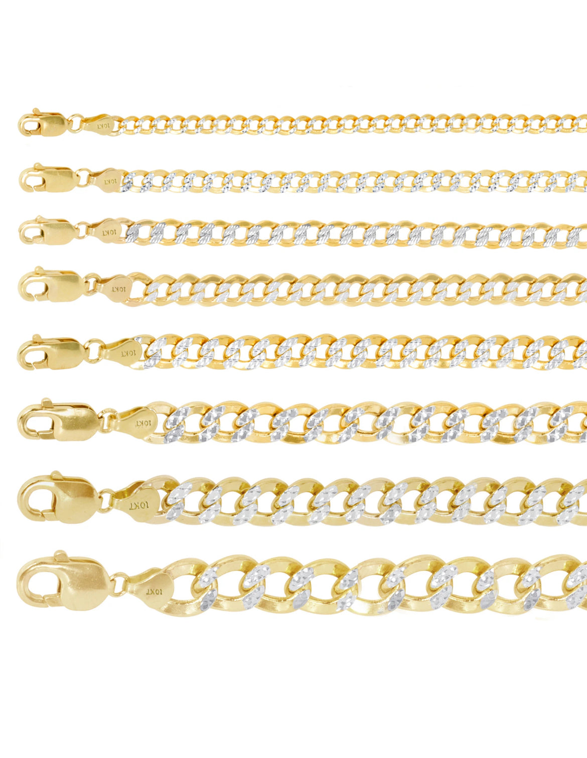 10K Yellow Gold 3.5mm Diamond Cut White Pave Cuban Curb Chain Bracelet 8.5''