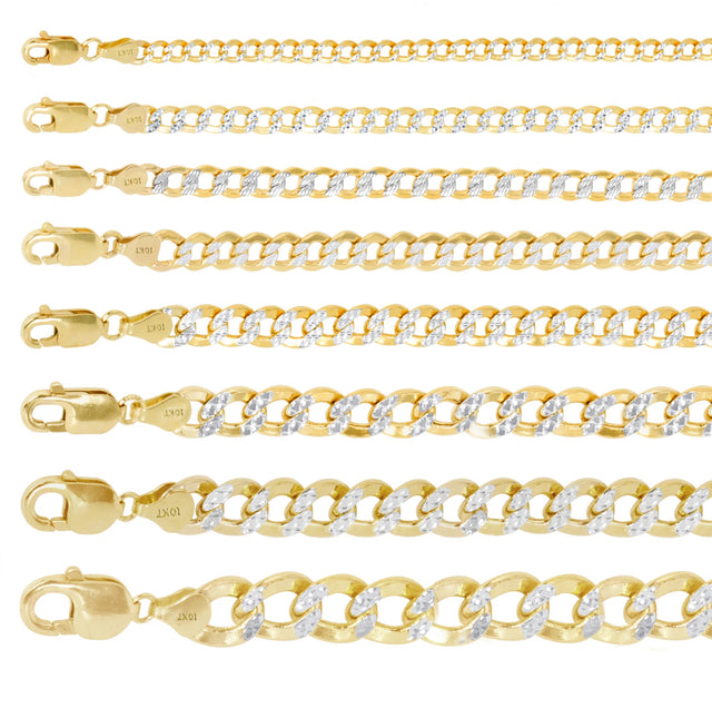 10K Yellow Gold 3mm Diamond Cut White Pave Cuban Curb Chain Bracelet 8'' Inch