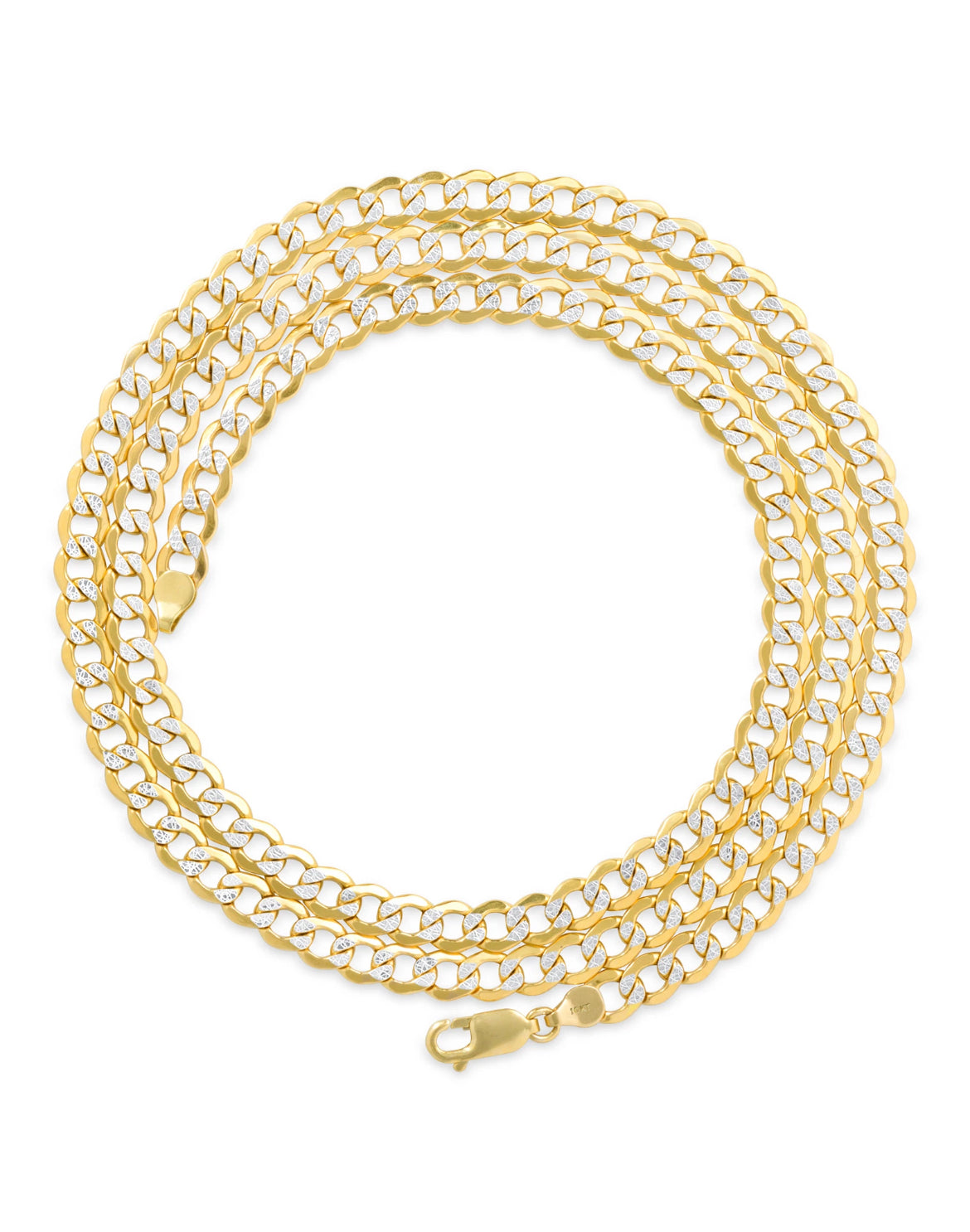 10K Yellow Gold 3.5mm Diamond Cut White Pave Cuban Curb Chain Bracelet 8.5''