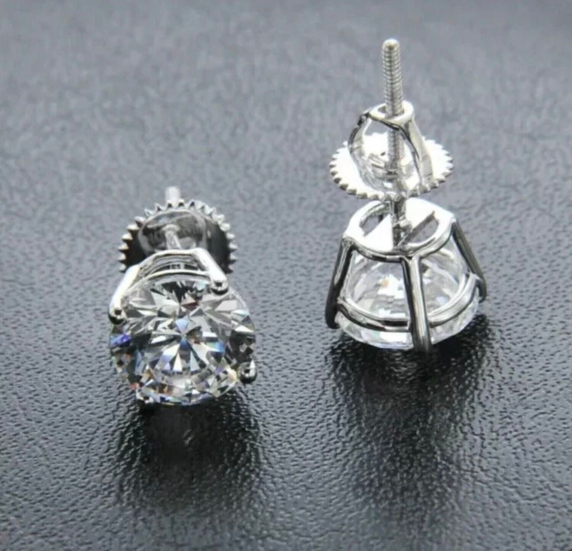 Solitaire Diamond Stud Earrings – 14K White Gold, Round Cut, Lab-Grown (0.20ct – 6.00ct)