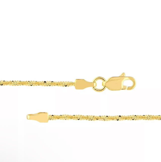 1.50mm Rock Sparkle Twisted Chain Necklace Real Solid 14K Yellow Gold