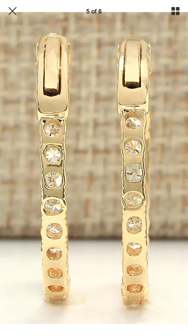Diamond Inside-Out Hoop Earrings – 2.00 Carat, 14K Yellow Gold, 24mm certified LG