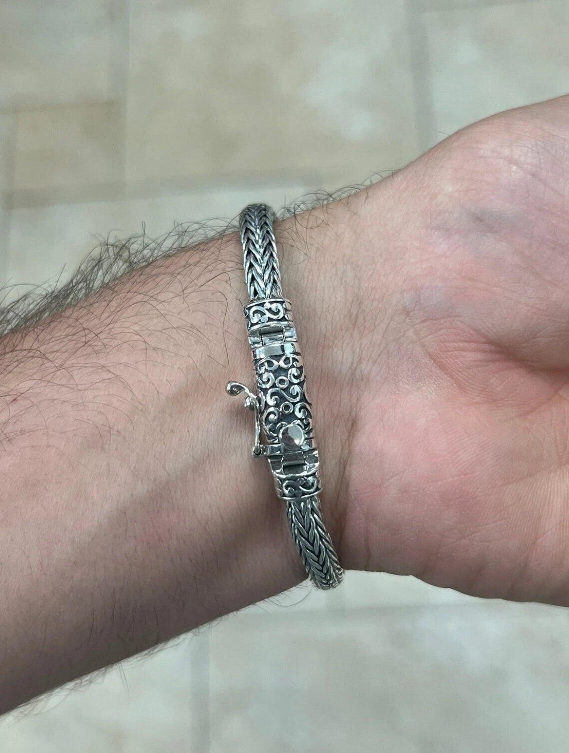 Men’s Solid 925 Sterling Silver Bali Braided Chain Bracelet – Handmade, 8"