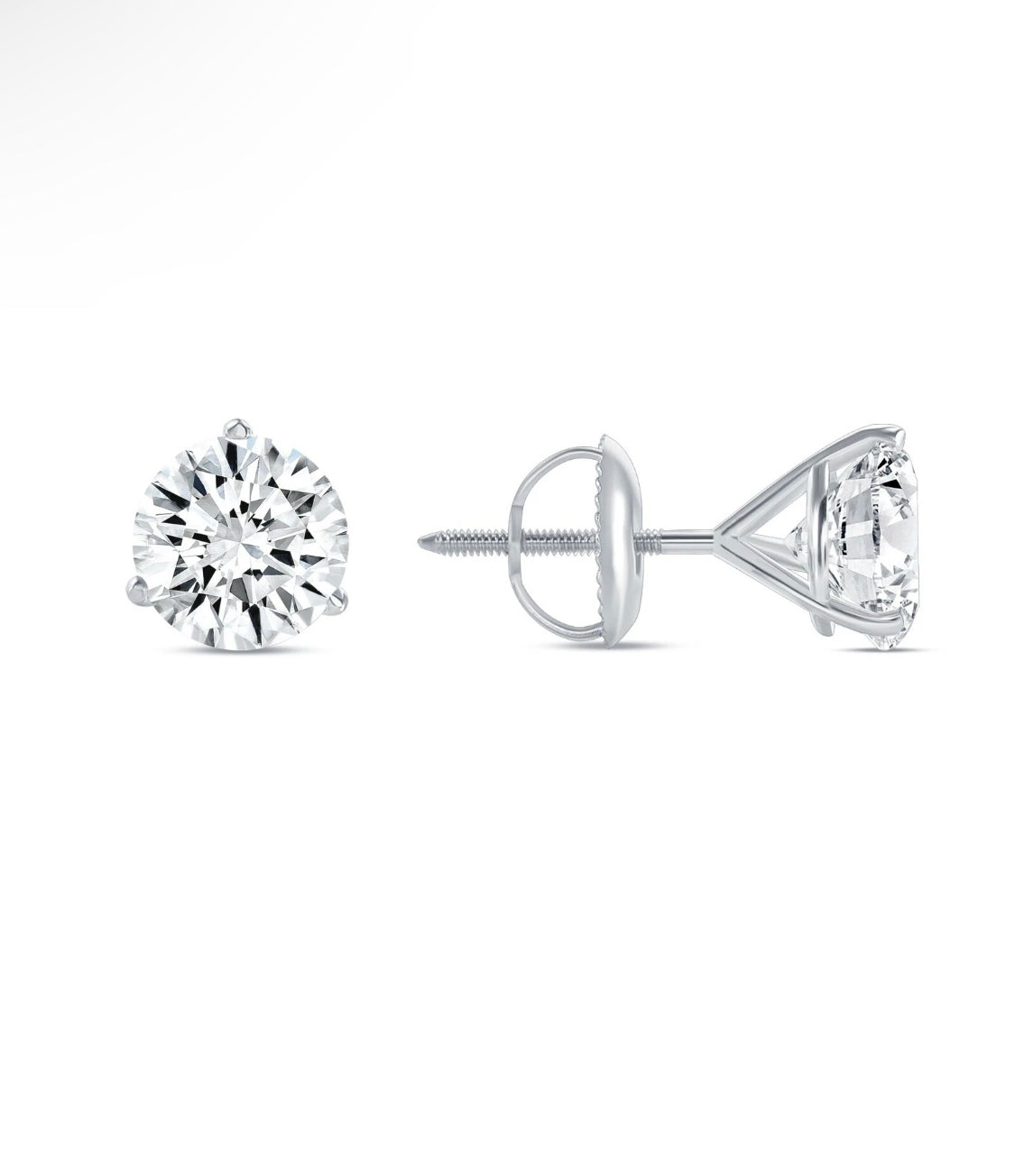 14K White Gold Martini Earrings IGI Round 2.00 Ct Lab Grown Diamond Stud D VS1