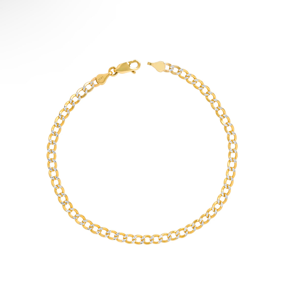 14K Yellow Gold White Pavé Diamond-Cut Cuban Chain Bracelet – 3mm to 7mm