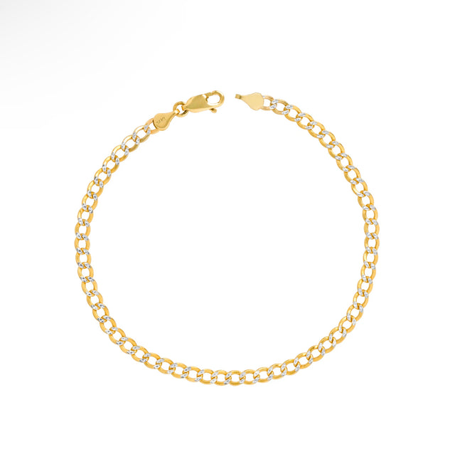 14K Yellow Gold White Pavé Diamond-Cut Cuban Chain Bracelet – 3mm to 7mm