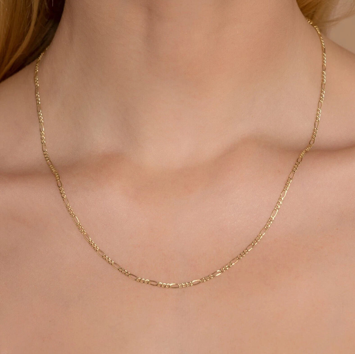 14K Yellow Gold 2mm Figaro Chain Necklace 16" 18" 20" 22" 24" 26" - Genuine 14k