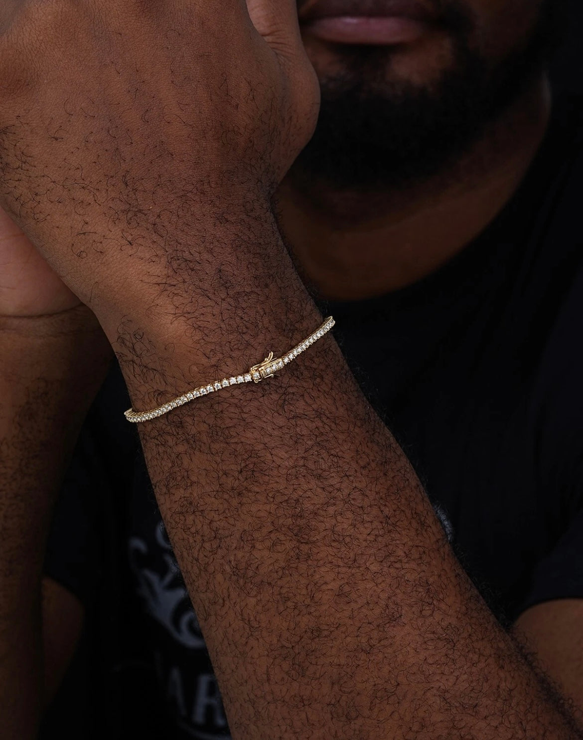 Mens Womens 3mm 1 Row Iced CZ Tennis Bracelet 14K Yellow Gold Plated