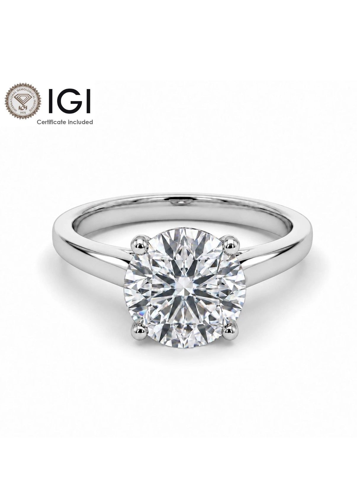 IGI 2.50 Ct Round Lab Grown Diamond Engagement Ring E VS1 14K White Gold Solitaire Tiffany style ￼