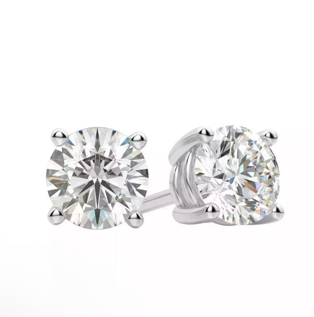 2.00 Ct D VS1 Round Lab-Grown Diamond Stud Earrings – 14K Gold, Push Back, IGI Certified
