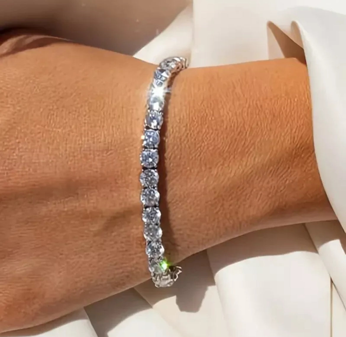 Womens 4mm 1 Row Iced CZ Tennis Bracelet Necklace White Gold Plated