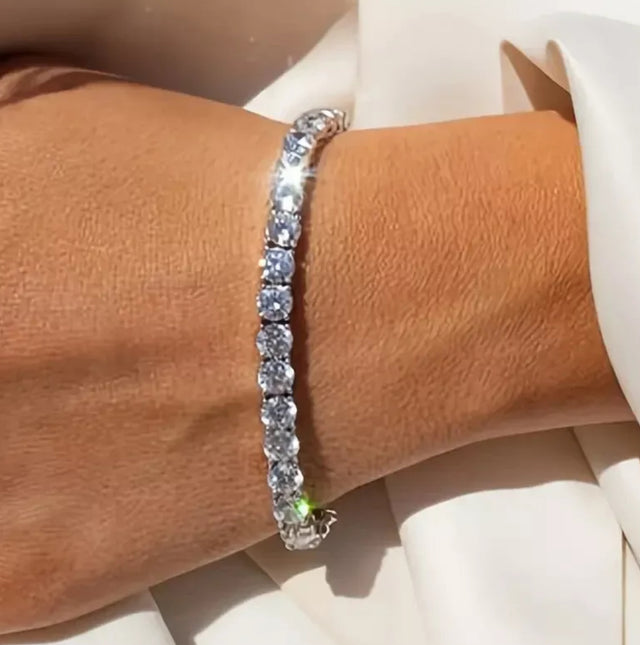 Womens 4mm 1 Row Iced CZ Tennis Bracelet Necklace White Gold Plated