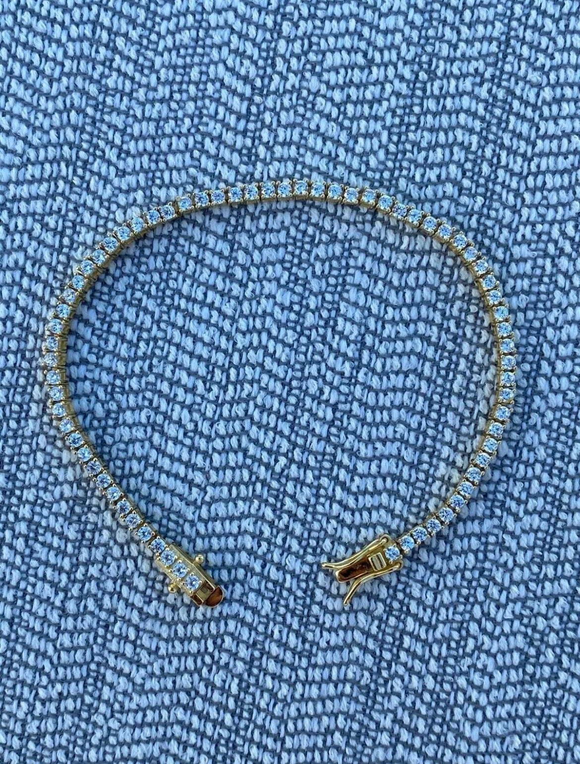 Mens Womens 3mm 1 Row Iced CZ Tennis Bracelet 14K Yellow Gold Plated