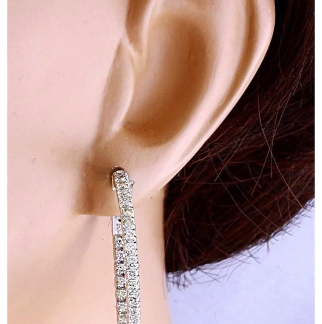 Lab Grown Diamond 2.00-5.00Carat Inside Out Hoop Earrings 14k White Gold 24mm
