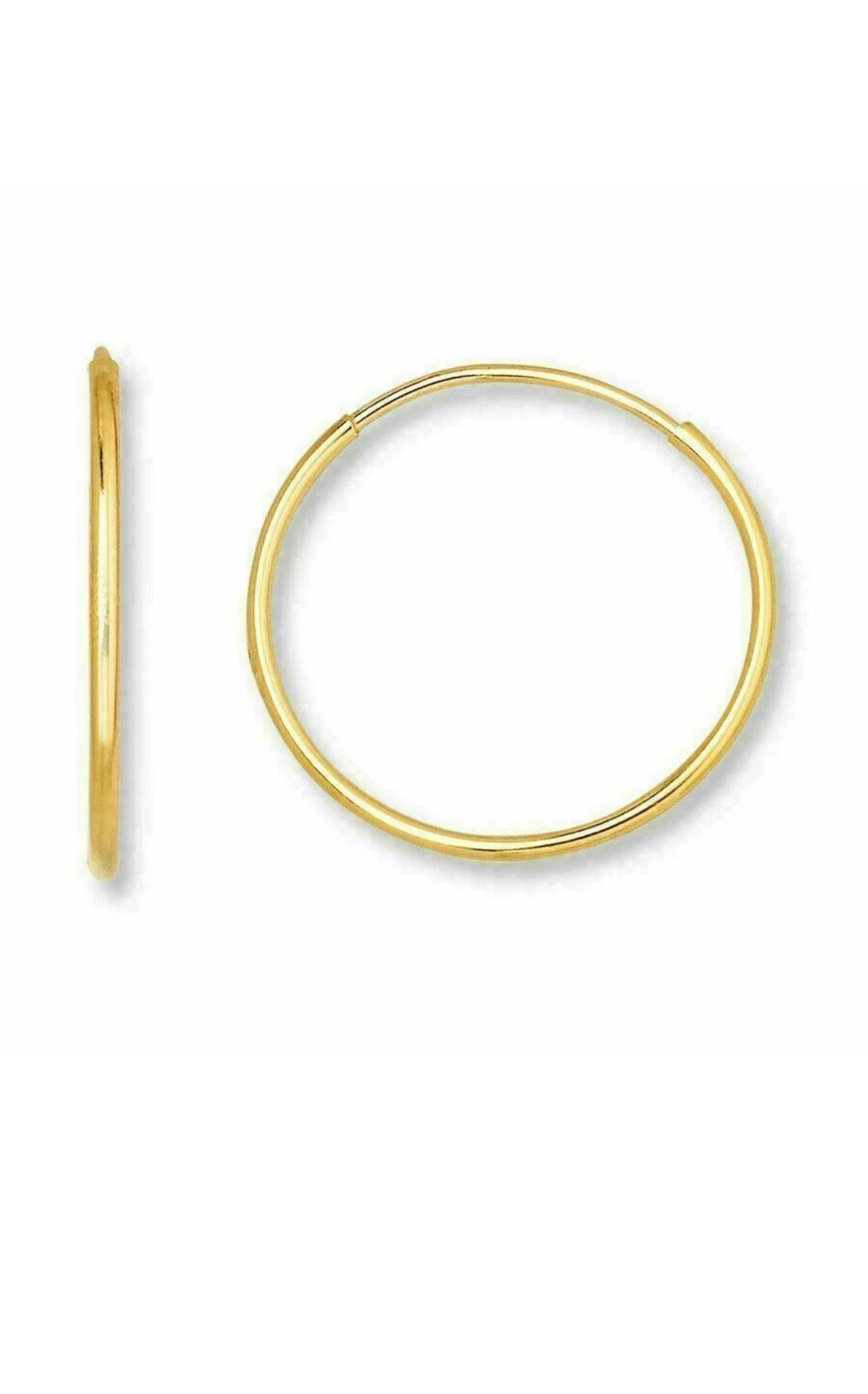 14K Yellow Gold Unisex Endless Hoop Earrings 10mm 12mm 14mm 16mm 18mm 21mm