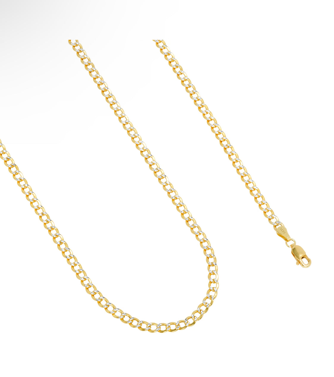 14K Yellow Gold White Pavé Diamond-Cut Cuban Chain Bracelet – 3mm to 7mm