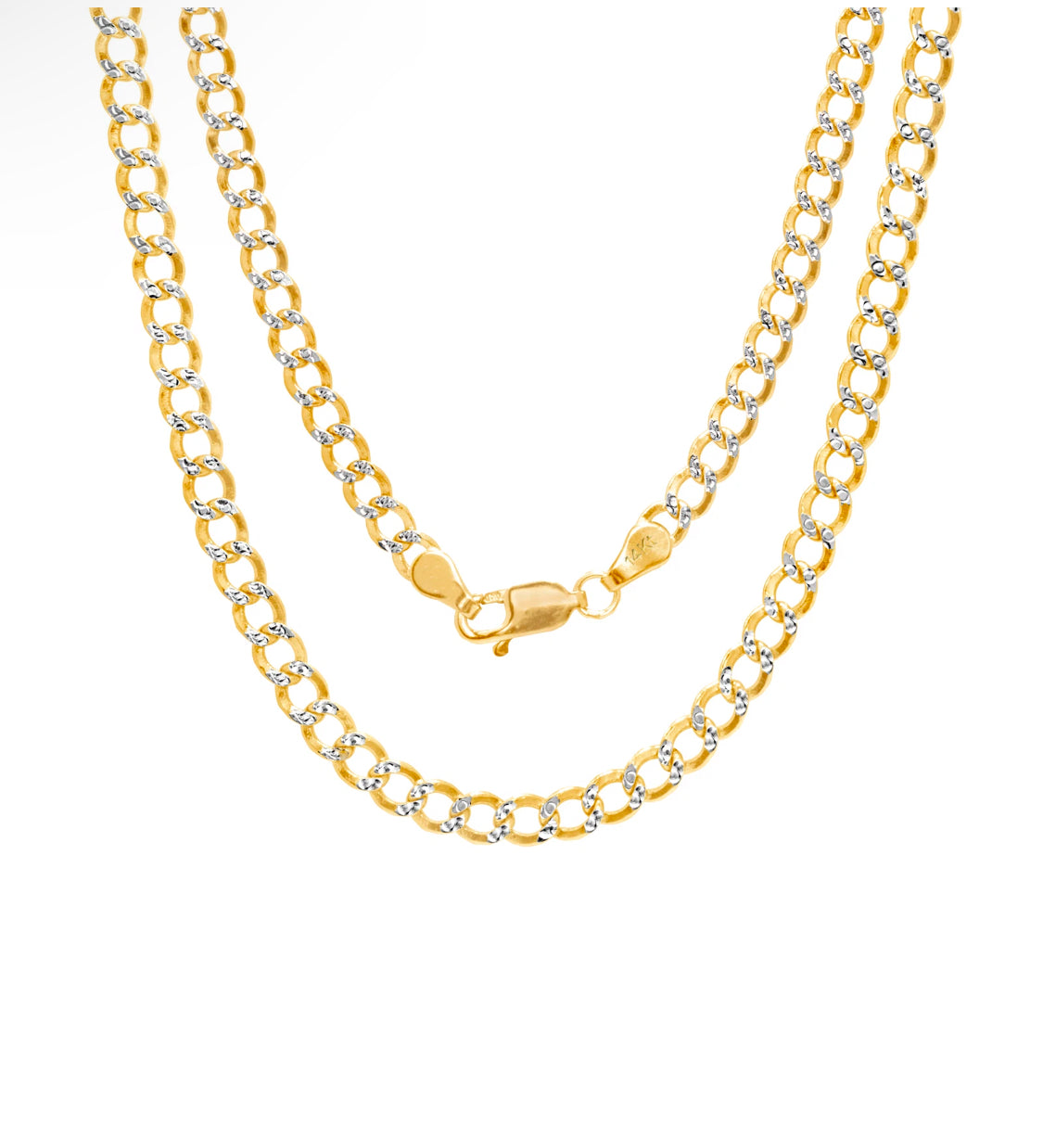 14K Yellow Gold White Pavé Diamond-Cut Cuban Chain Bracelet – 3mm to 7mm