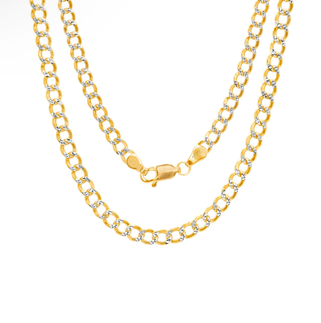 14K Yellow Gold White Pavé Diamond-Cut Cuban Chain Bracelet – 3mm to 7mm