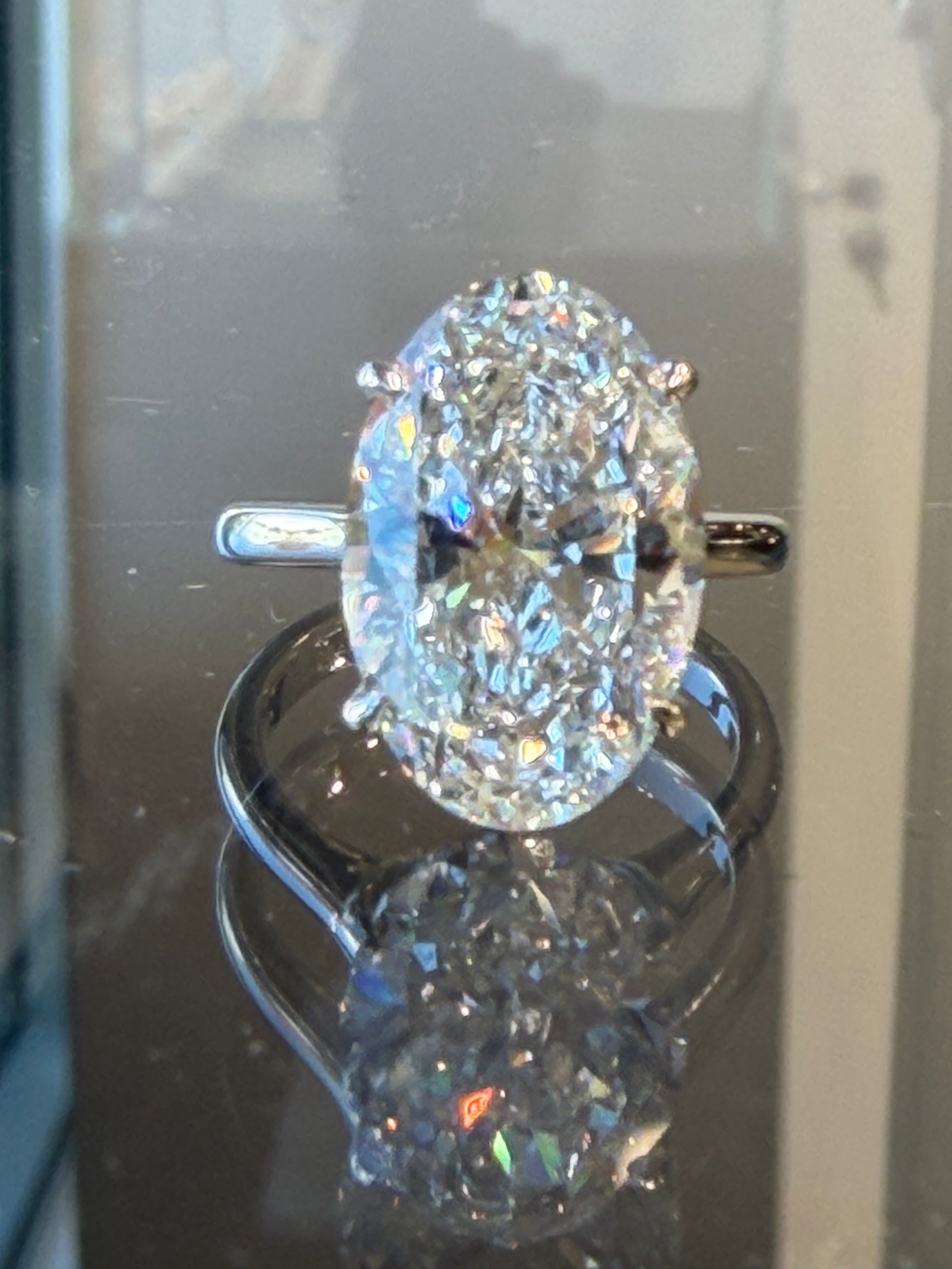 Magnificent 7.05 Carat Oval Cut Lab-Grown Solitaire Diamond Ring in 14K White Gold (E / VS1)