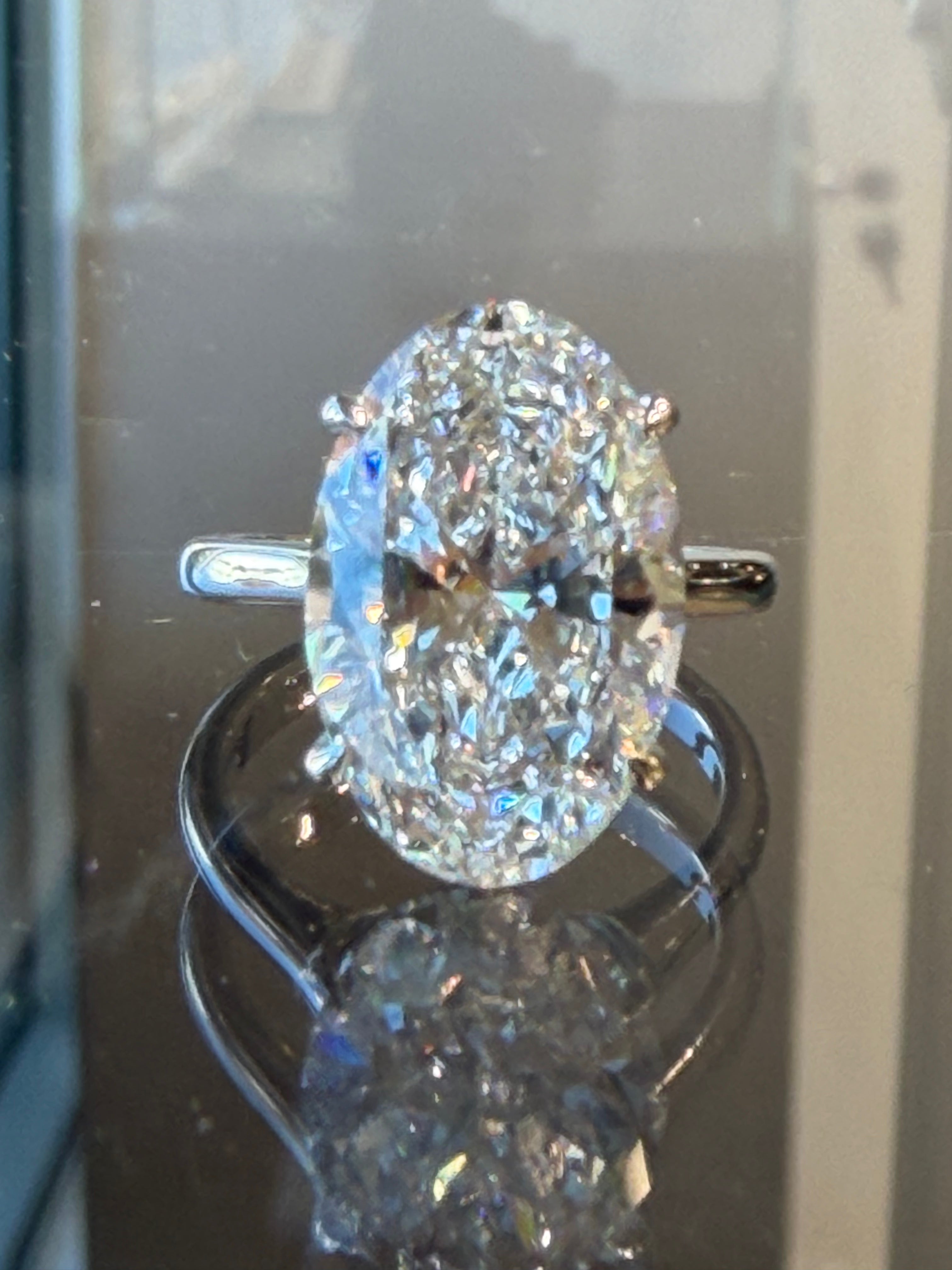 Magnificent 7.05 Carat Oval Cut Lab-Grown Solitaire Diamond Ring in 14K White Gold (E / VS1)