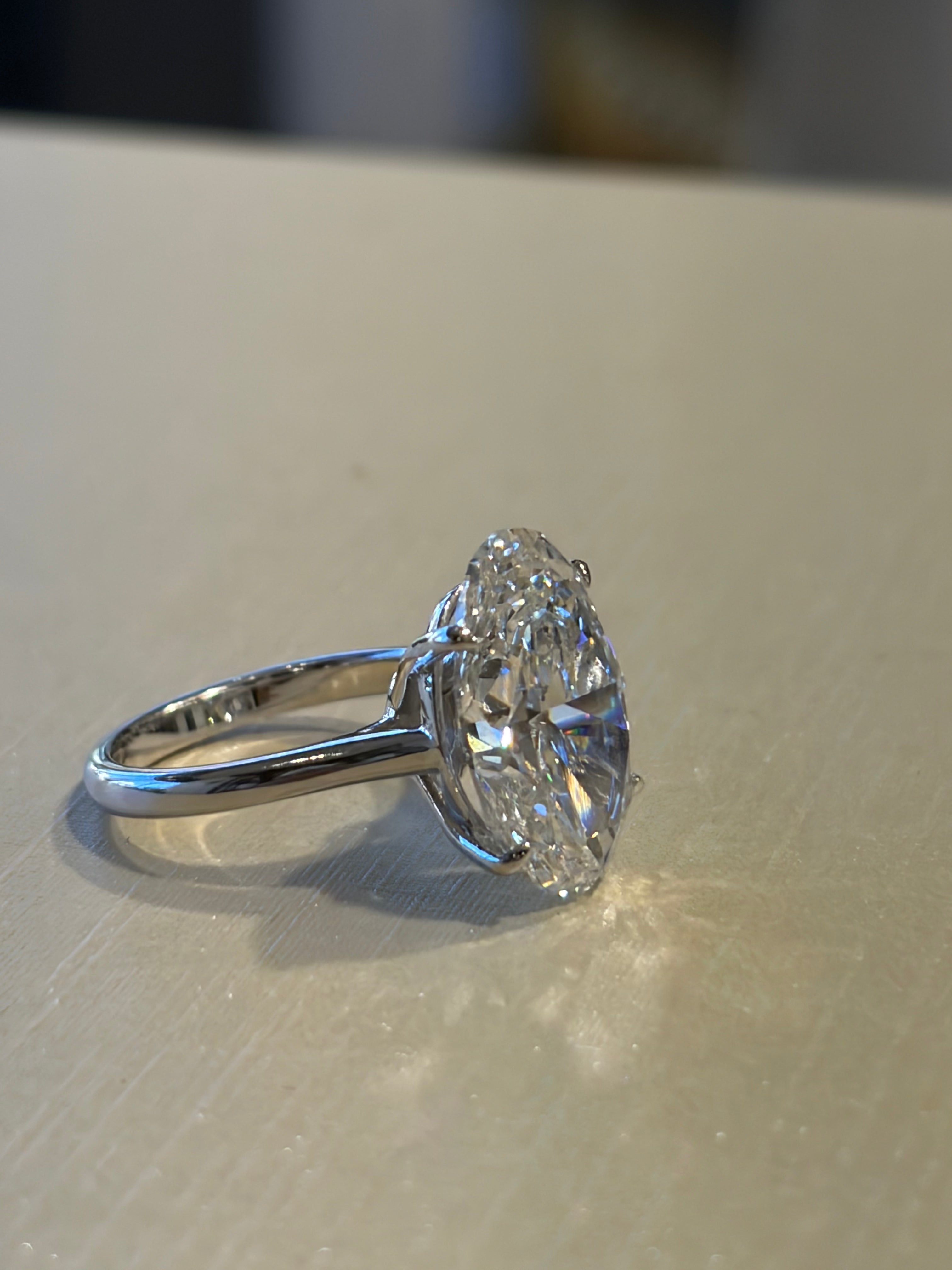 Magnificent 7.05 Carat Oval Cut Lab-Grown Solitaire Diamond Ring in 14K White Gold (E / VS1)