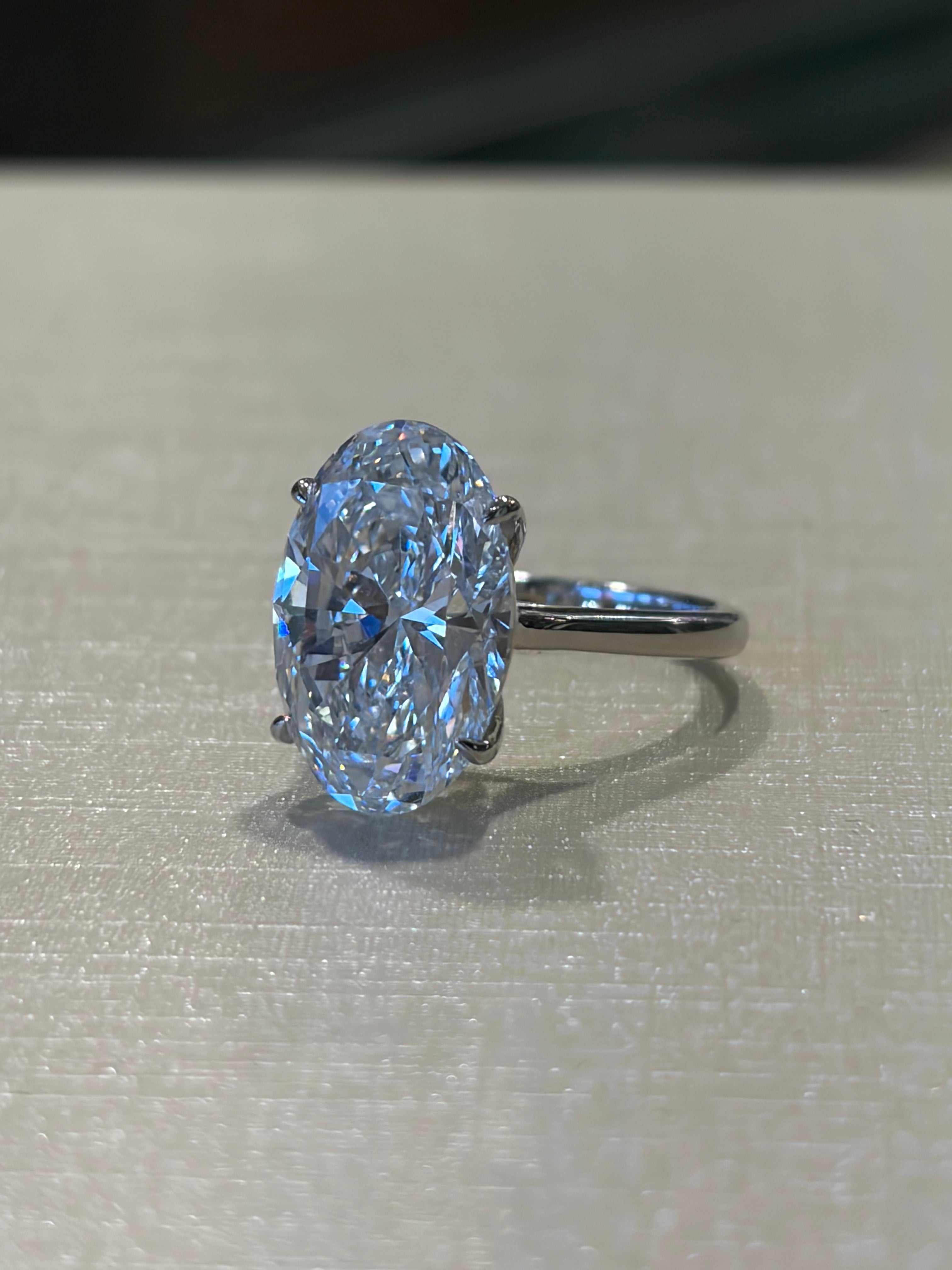 Magnificent 7.05 Carat Oval Cut Lab-Grown Solitaire Diamond Ring in 14K White Gold (E / VS1)