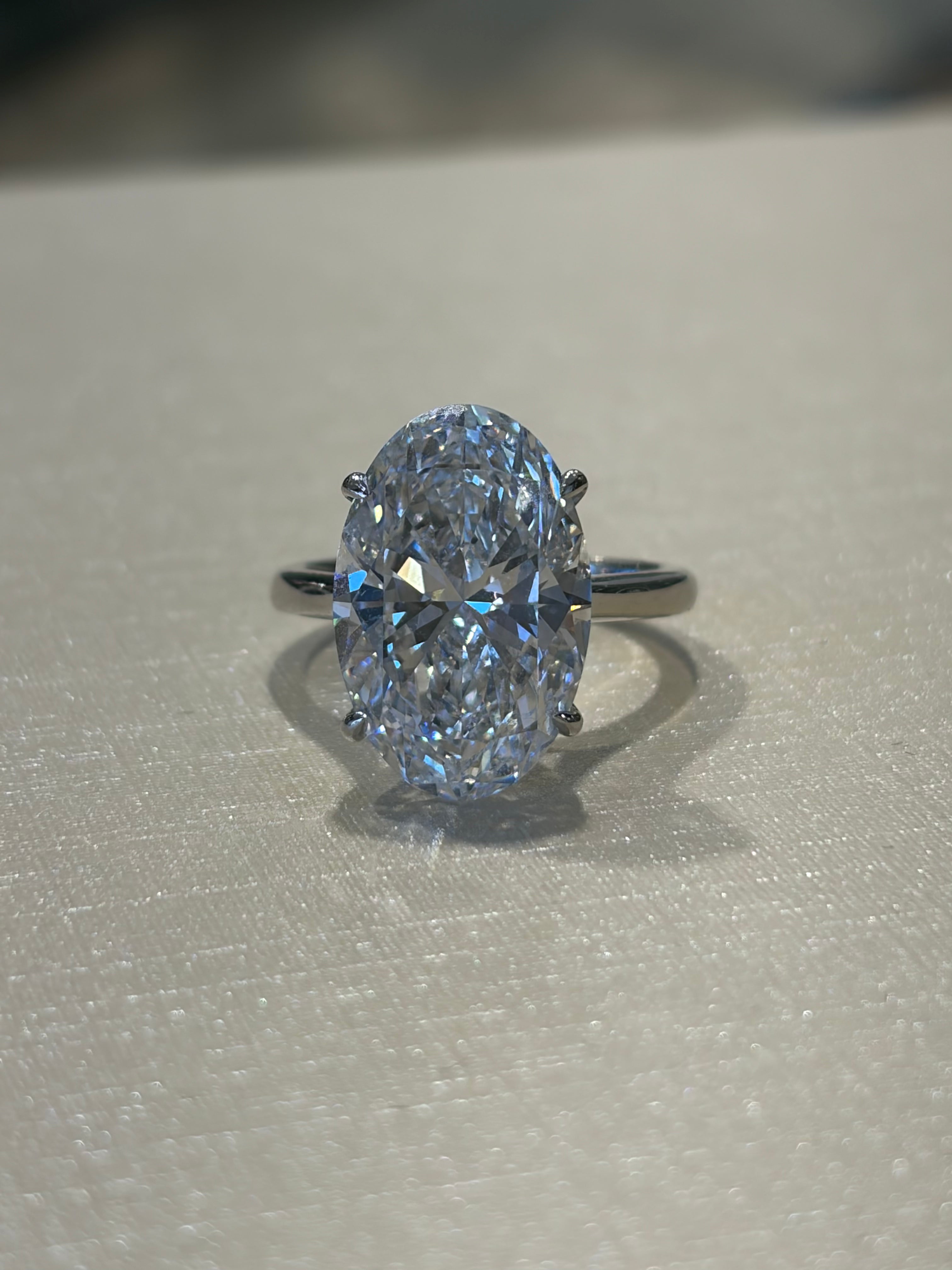 Magnificent 7.05 Carat Oval Cut Lab-Grown Solitaire Diamond Ring in 14K White Gold (E / VS1)