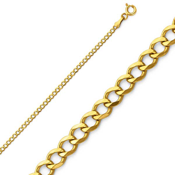 14K Solid Yellow Gold Cuban Chain Necklace – 2mm to 2.5mm