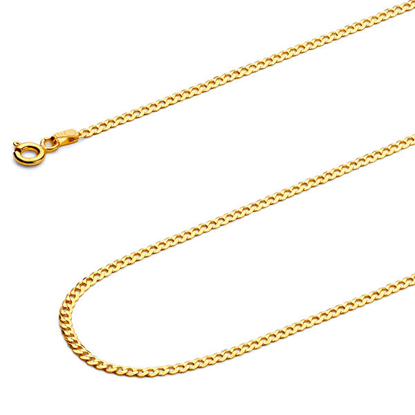 14K Solid Yellow Gold Cuban Chain Necklace – 2mm to 2.5mm