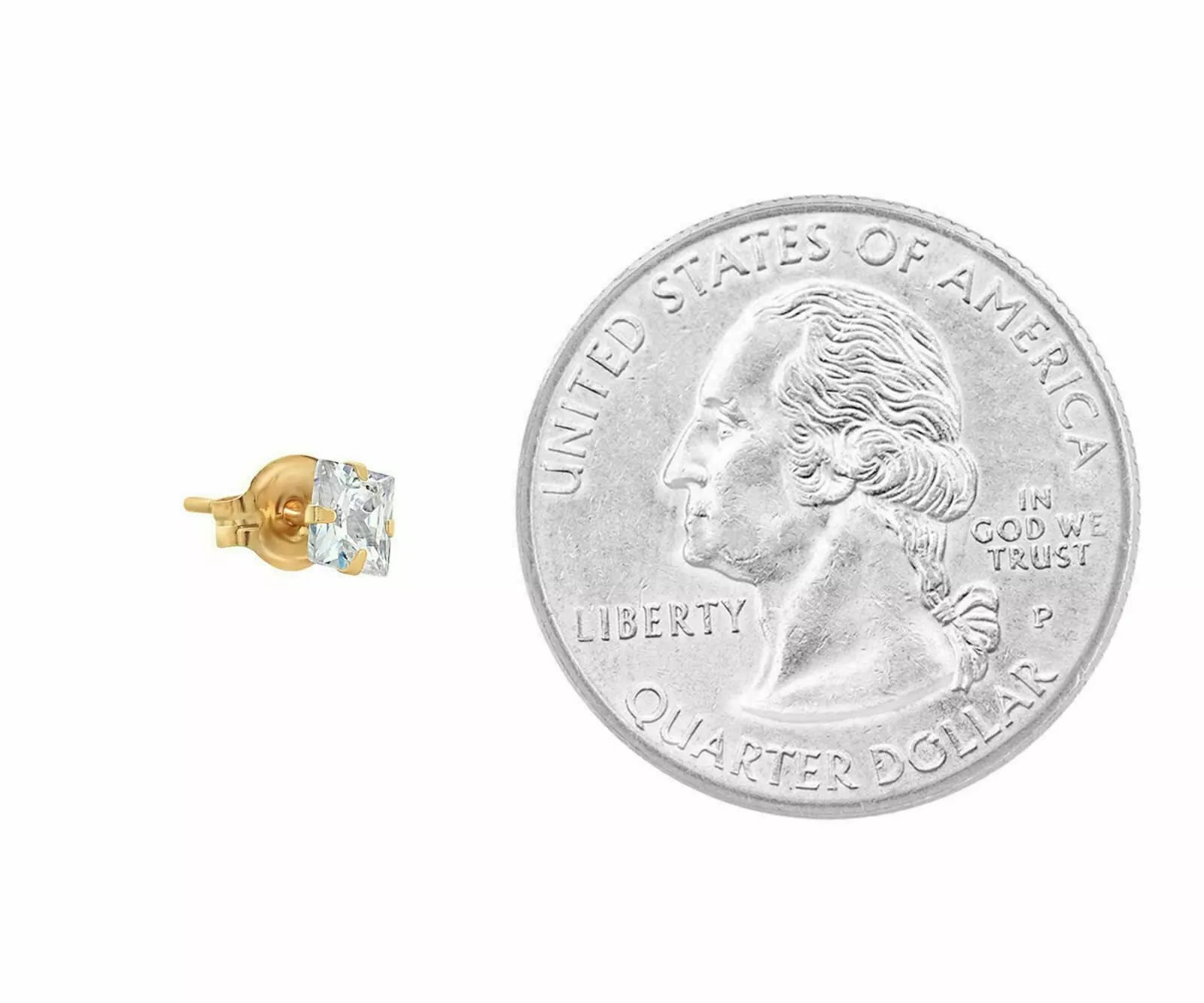 14K Gold Square Cubic Zirconia Earrings (2mm-12mm)
