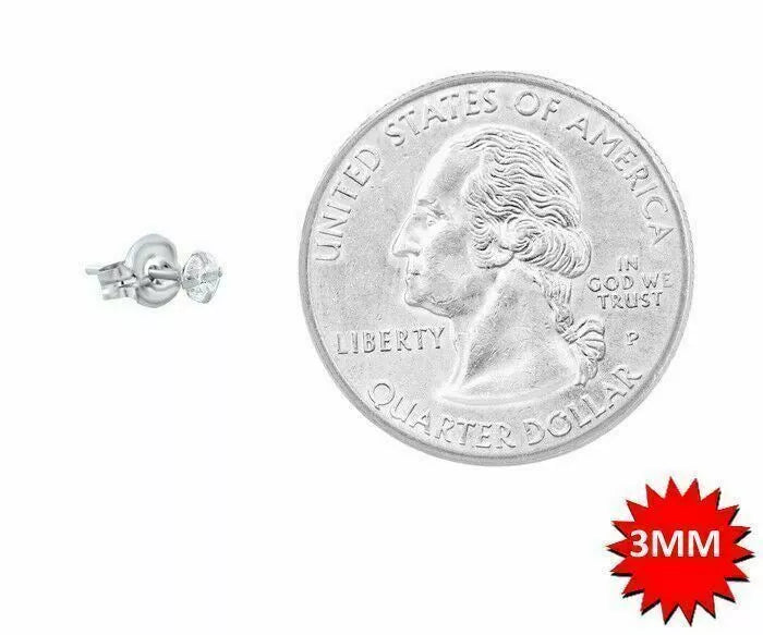 14K Solid White Gold Round Brilliant Cubic Zirconia Stud Earrings