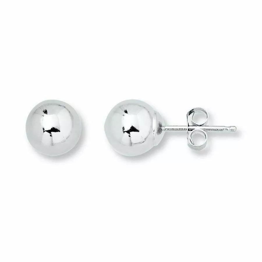 14K White Gold Ball Stud Earrings - Genuine Gold - 3mm 4mm 5mm 6mm 7mm 8mm