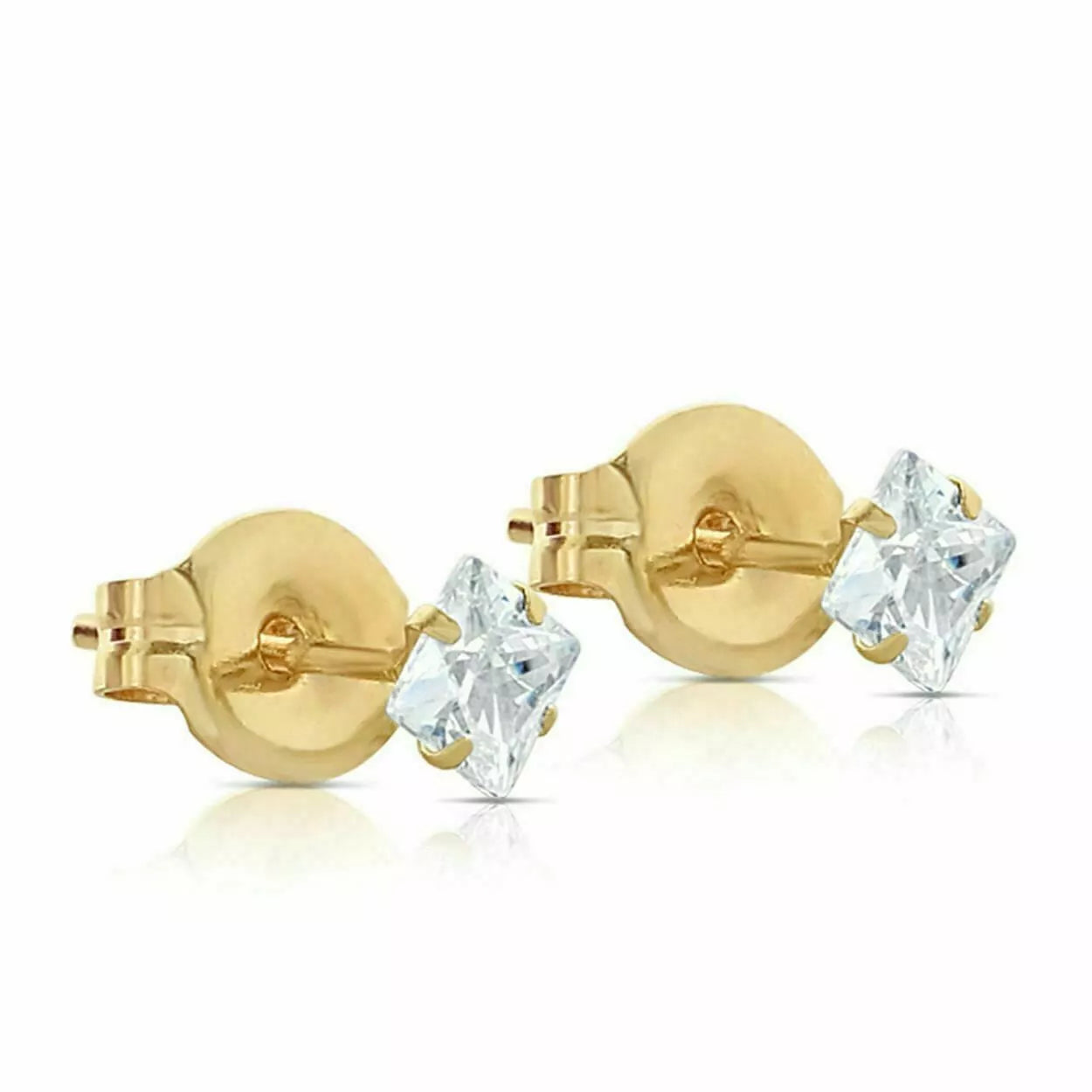 14K Gold Square Cubic Zirconia Earrings (2mm-12mm)