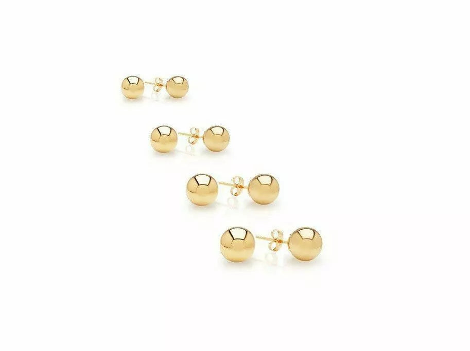 14K Solid Yellow Gold Ball Earrings 7MM - 14kt Backing - New