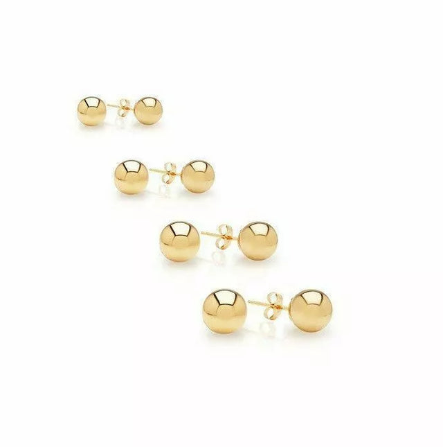 14K Solid Yellow Gold Ball Earrings 3mm 4mm 5mm 6mm 7mm 8mm - Genuine 14K Backs