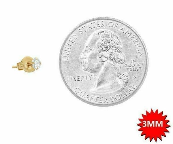 14K Solid Yellow Gold Round Cubic Zirconia Stud Earrings Sizes 2mm Through 8mm