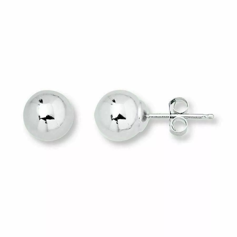 14k Solid White Gold Ball Stud Earrings Top Quality High Polish With 14k Backs