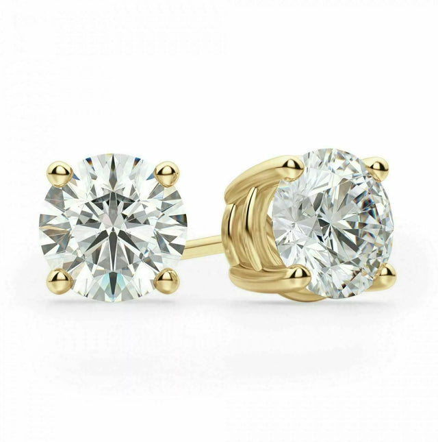 14K Yellow Gold Round CZ Stud Earrings (2mm–12mm)