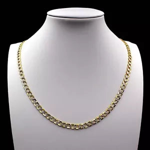 10K Yellow Gold Diamond Cut White Pave Cuban Necklace Bracelet Anklet 4.5mm