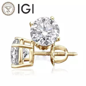 IGI Certified 2.00 Carat E VS1 Lab Grown Diamond Studs 14K Gold Screw Back