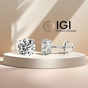 14K Gold Lab Grown Diamond Stud Earrings IGI Certified 0.50 Ct-6.00 Ct D/F VS1