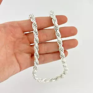 925 Sterling Silver Diamond Cut Rope Chain 5mm Mens Necklace - Italy - All Sizes