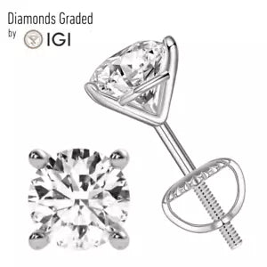 14K White Gold Martini Earrings IGI Round 2 Ct Lab Grown Diamond Stud D VS1